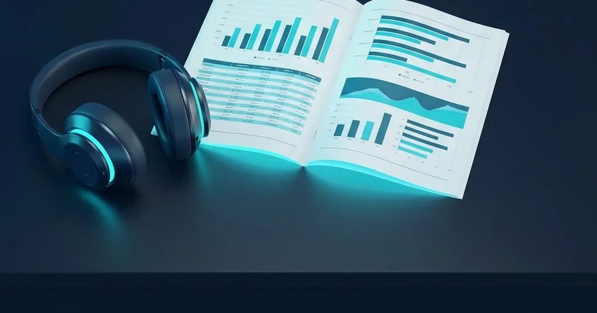 Grafikli bir rapor ve yanında stüdyo kulaklığı