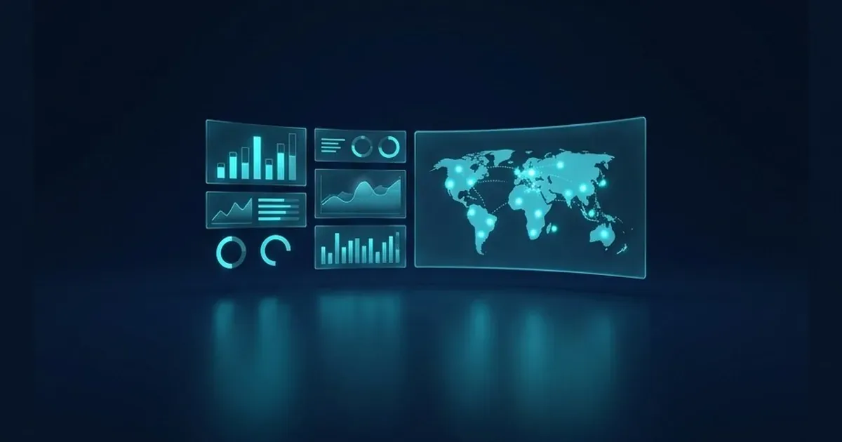 Dinleyici noktalarıyla dünya haritası ve grafik panelleri
