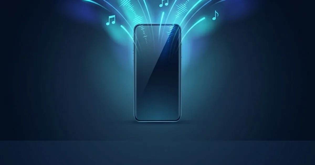 Ekranından ışık ve müzik notaları yükselen dikey telefon