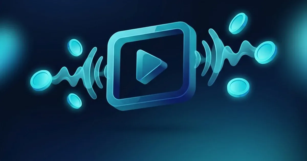 Oynat düğmeli video çerçevesinden çıkan ses dalgaları ve paralar